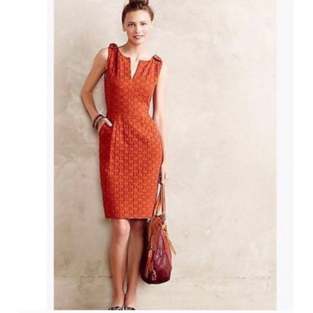Anthropologie Tabitha Quilted Rust Dress Size 8P